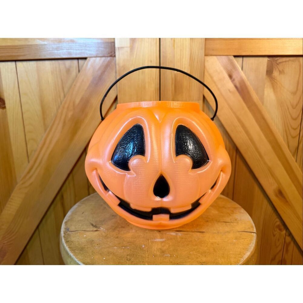 General Foam Blow Mold Jack-O-Lantern Pumpkin Candy Bucket Pail Vtg. Made in USA